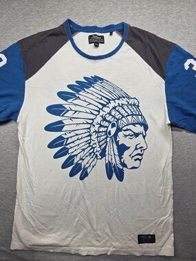 Hustle Gang Raglan 3/4 Sleeve Shirt Men's 4XL White Blue Native Chief Graphic